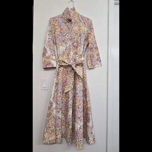 Zara Women's Tan Belted Floral Print Shirt Dress